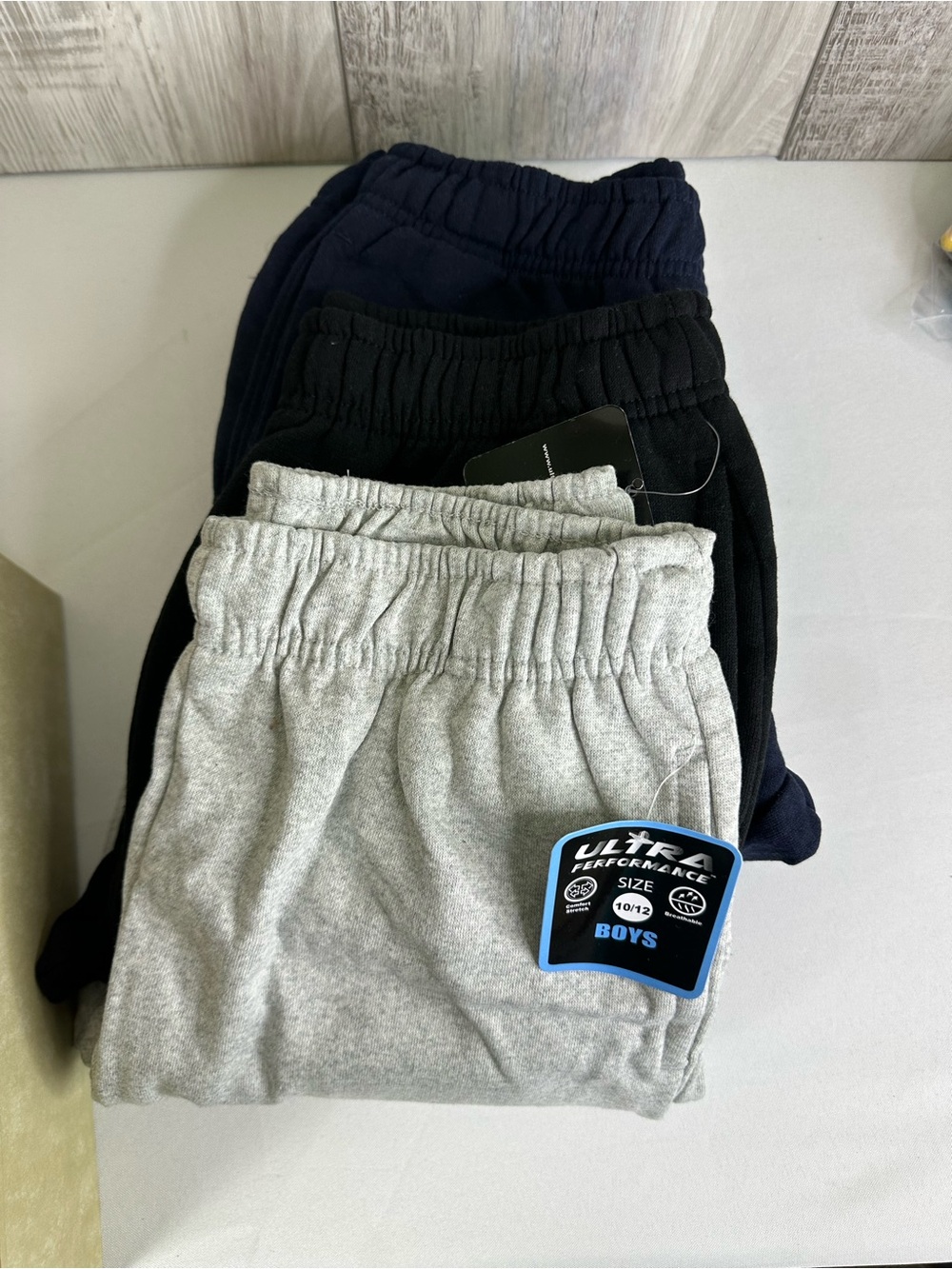 Boys' 3-Pack Elastic Waist Sweatpants - Gray, Black, Navy -10/12